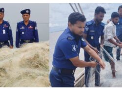নৌ পুলিশ বরিশাল অঞ্চলের অভিযানে বিপুল পরিমান অবৈধ জাল জব্দ, গ্রেফতার ৭
