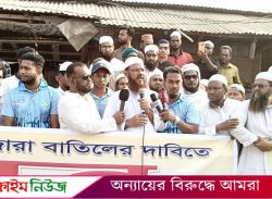 বেলতলা খেয়াঘাটের ইজারা বাতিলের দাবিতে চরমোনাইতে মানববন্ধন