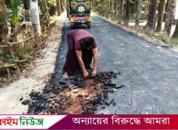 বরগুনায় বিটুমিন ছাড়াই সড়ক নির্মাণ, হাতের টানেই উঠে যাচ্ছে ঢালাই!